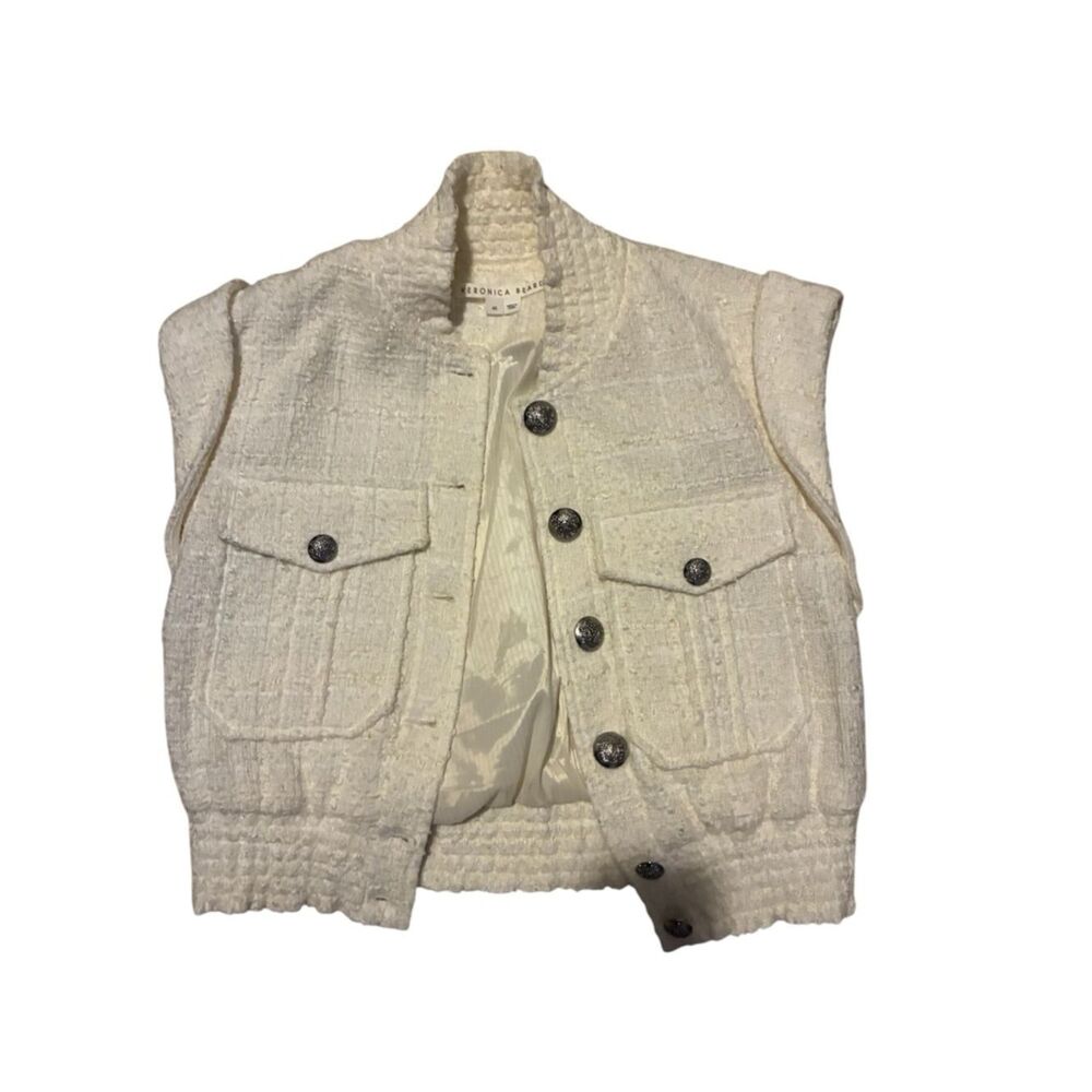 Veronica Beard Ivory Tweed Buttoned Vest